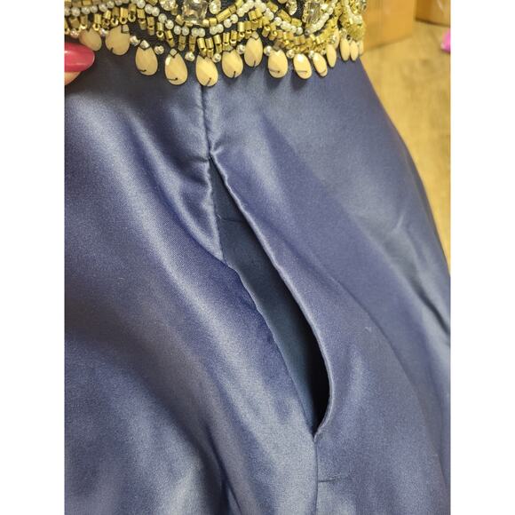 Rachel Allan Hand-Beaded Navy Blue Satin 2 Piece Prom Dance Dress Size 12 - Picture 13 of 13